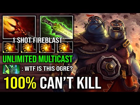 WTF Unlimited Multicast 100% Unkillable Solo Mid Ogre Magi with 1 Shot Fireblast Max Dagon Dota 2