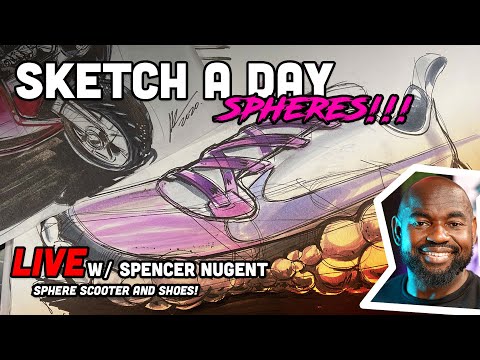 Sketch A Day Live - How to draw SPHERES, a shoe and a scooter