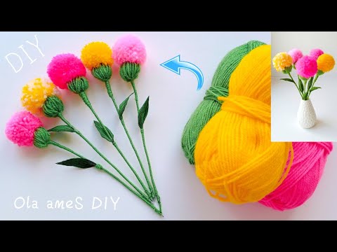 Amazing Craft Ideas with Wool - DIY Home Decor - Easy Woolen Flower Making - DIY Woolen Crafts