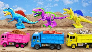 Car toys, T-Rex dinosaurs, Crane and Dump truck assemble Excavator JCB, Mixer truck | ToyTV for kids
