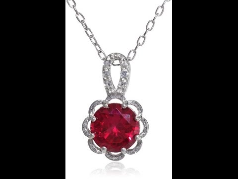Sterling Silver with Lab Created Ruby 8mm Pendant Necklace