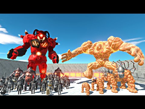 Mutant Primates Army vs Caramel Lava Golem Evolution in Lava Stadium Arena - ARBS