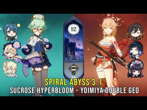 C6 Sucrose Hyperbloom and C0 Yoimiya Double Geo - Genshin Impact Abyss 3.1 - Floor 12 9 Stars