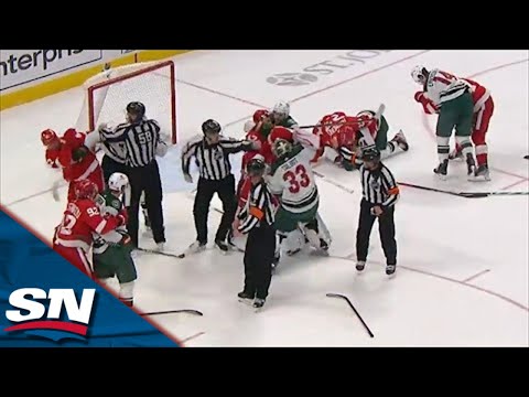 Chaos Ensues As Full Line Brawl Breaks Out Between Red Wings And Wild
