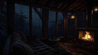 Forest Rain and Crackling Fire | Warm Cabin Ambience for Deep Relaxation