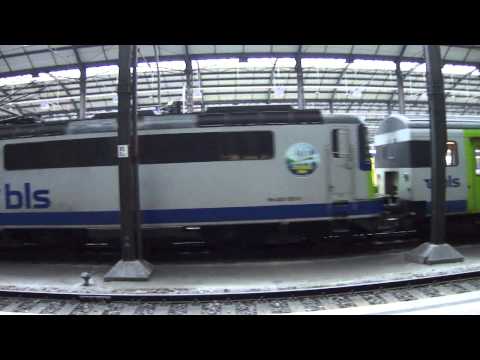 BLS AG Railway train leaving station Luzern