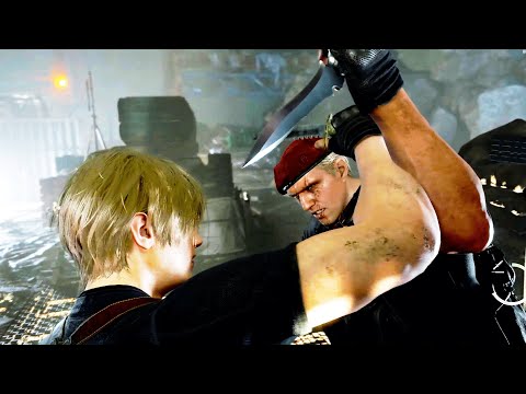 Resident Evil 4 Remake - Leon vs Krauser Epic Knife Fight (4K)