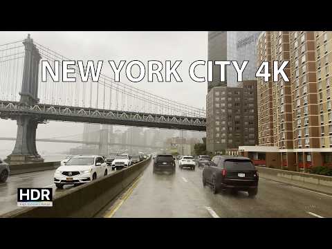 New York City 4K - Rainy Skyline Drive - USA