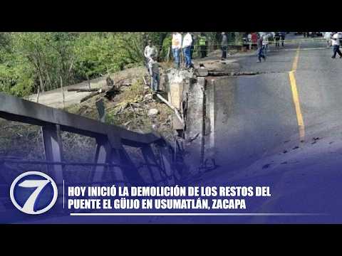 Hoy inició la demolición de los restos del puente El Güijo en Usumatlán, Zacapa