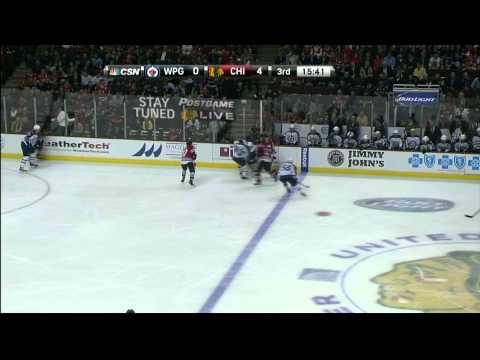 Patrick Sharp wrist shot goal 4-0 Winnipeg Jets vs Chicago Blackhawks 11/6/13 NHL Hockey.