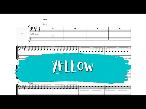 COLDPLAY - Yellow - Bass cover + Play along with score and BassTAB