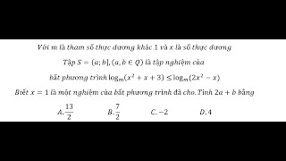 Toán 12: Với m là tham số thực dương khác 1 và x là số thực dươngTập S=(a;b],(a,b∈Q)