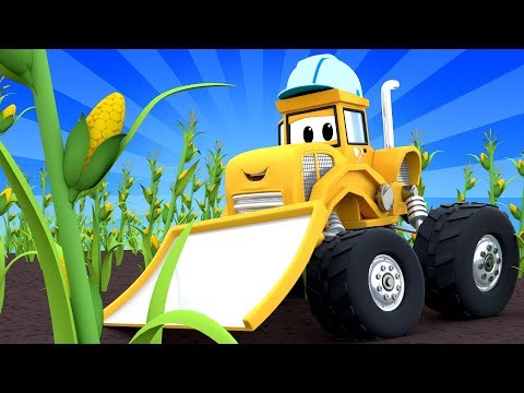 Monster Trucks for children - Someone Has Stolen Mike Monster Truck BULLDOZER's Corn! Monster TOWN