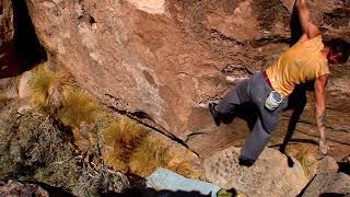 Video thumbnail of Stoney Pony, V4. Happy Boulders