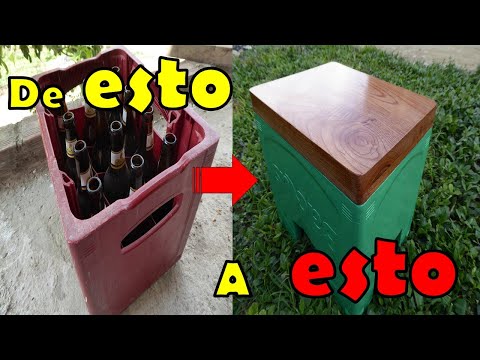 COMO HACER UN ASIENTO BANCO O TABURETE DE CAJA DE CERVEZA SALE MUY LINDO Y FACIL PASO A PASO