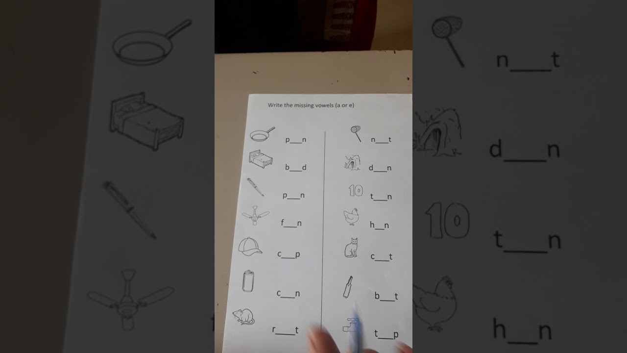 English worksheet on missing vowels