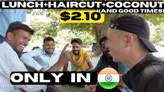 Best deal ever - $2.10 Lunch + Haircut + Coconut - Only in India! India Motorcycle Vlog - EP16