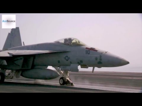 US Airstrikes In Iraq: F/A-18F Super Hornets Carrier Launch & Recovery