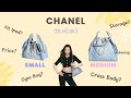 CHANEL 25 Blue Denim Jennie Bag Small VS Medium Unboxing Styling Fitting IPad Laptop Crossbody