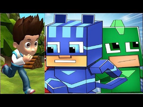 PAW Patrol Ryder Run Through The Angry Jungle vs PJ Masks Hero Crafts Run - PJ Masks Minecraft Game
