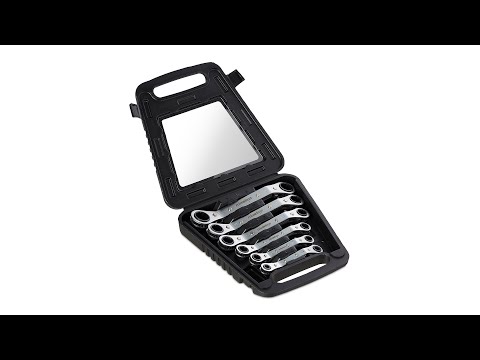 Ringratelsleutelset 6 delig zwart - zilver - staal - 23 x 4 x 23 cm