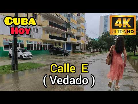 VEDADO bajo la lluvia: La Habana real. CUBA HOY en 4K UHD