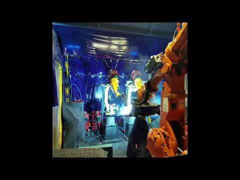 Truck axle shaft robotic welding (FANUC + Fronius + ServoRobot) + handling (ABB)