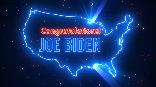 Congratulations Joe Biden Lettering Blue Brightly Light Mainland USA Map Neon Sign Lens Flare