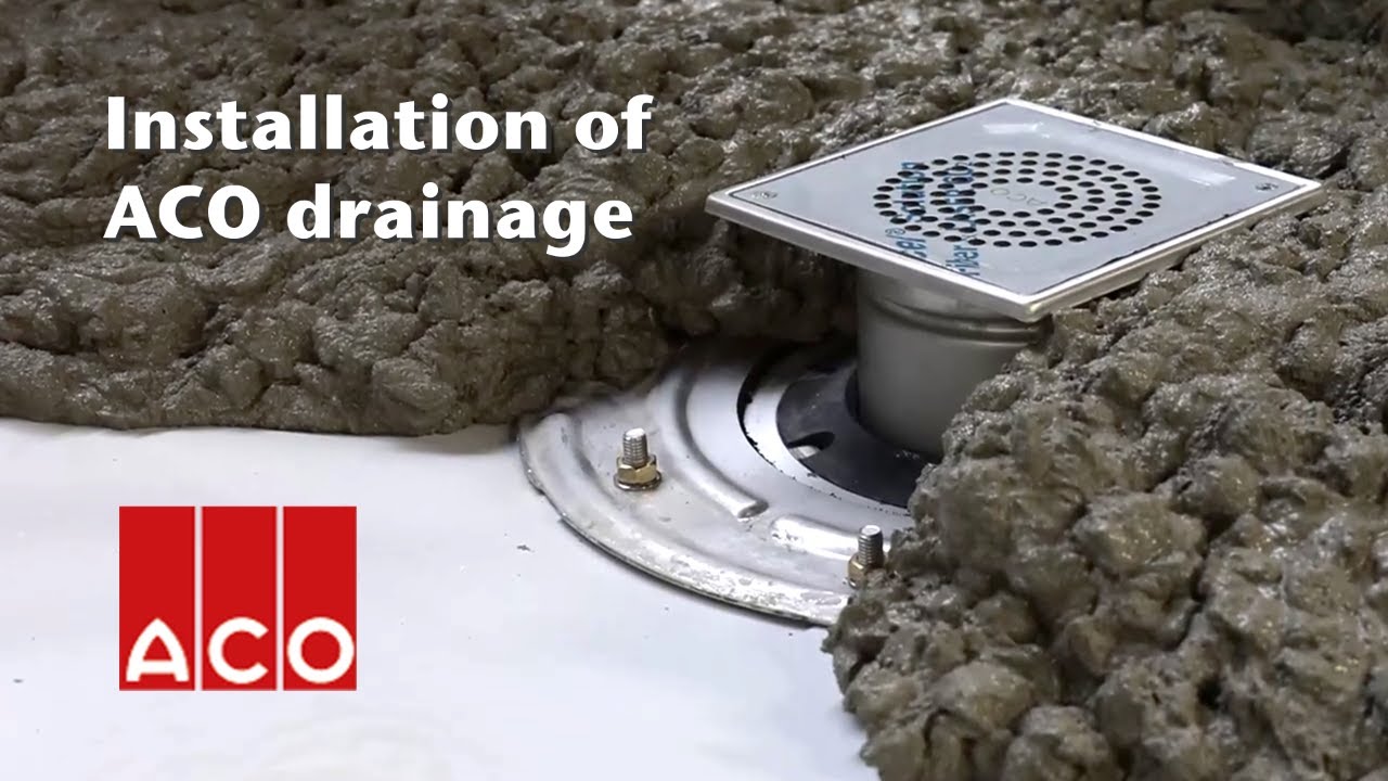 ACO stainless steel commercial gully installed with epoxy floor