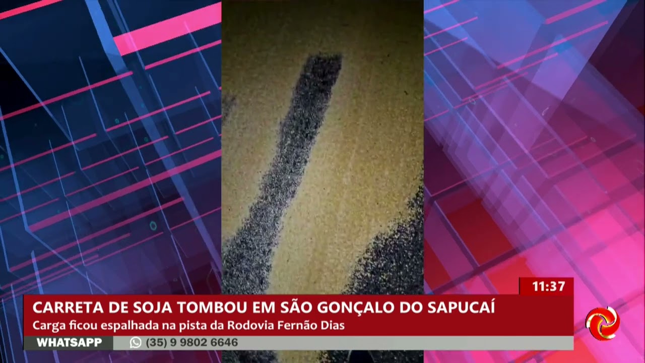 Carreta de soja tomba na rodovia Fernão Dias em São Gonçalo do Sapucaí