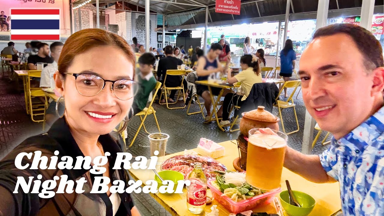 Join the adventure as tourists explore the Chiang Rai Night Bazaar.