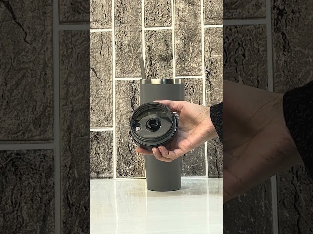 كوب حافظ حرارة استيل رمادي 900 مل مع مصاص