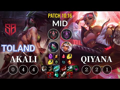 SB TolanD Akali vs Qiyana Mid - KR Patch 10.16