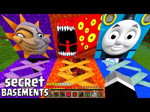 CHOOSE THE RIGHT BASEMENT SUN AND MOON THOMAS TRAIN EATER SCP CAT IN MINECRAFT FUNNY ANIMATION