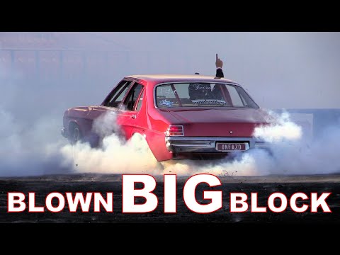 Blown BIG block! - Holden HJ 540ci Big Block 8/71 blower does a burnout.