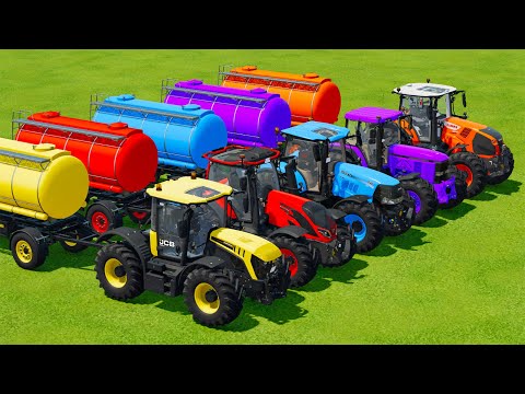 CASE vs JCB vs VALTRA vs JOHN DERRE vs CLAAS TRACTORS BATTLE WITH WATER TANKS - Farming Simulator 22