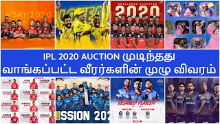 IPL 2020 Auction Tamil|Updated Squad List of all teams| CSK MI RCB RR DC KXIP KKR SRH|IPL NEWS TAMIL