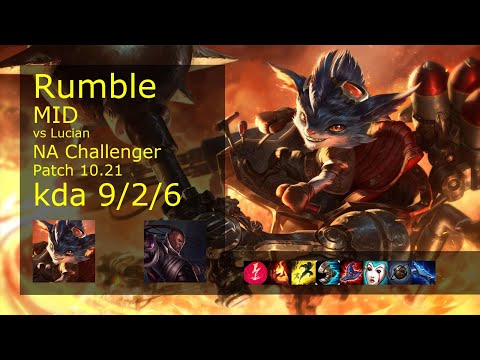 Rumble vs Lucian Mid - NA Challenger 9/2/6 Patch 10.21 Gameplay