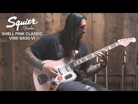 Limited Edition Squier Classic Vibe Bass VI In Shell Pink