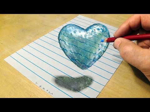 Blue Heart - How to Draw 3D Floating Heart - By Vamos