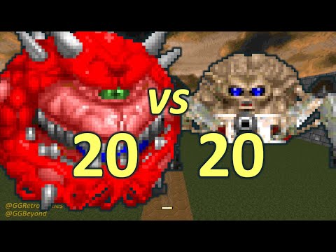 20 Cacodemons vs 20 Arachnotrons - Monster Infighting - Doom II Retro Battles