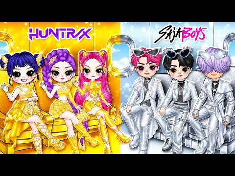 K-Pop Demon Hunters: Huntrix & Saja Boys in Golden vs Silver Airplane! | DIY Fashion Paper Dolls