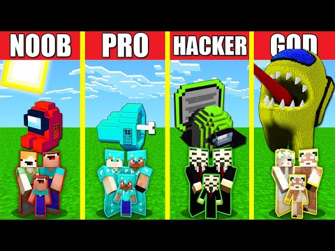 Minecraft Battle: AMONG US HOUSE BUILD CHALLENGE - NOOB vs PRO vs HACKER vs GOD / Animation