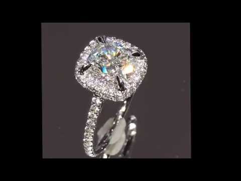 Cushion Brilliant cut Diamond Engagement Ring in Platinum Halo