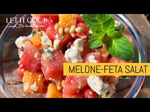 Bunter Melonen Feta Salat mit Passionsfrucht Dressing
