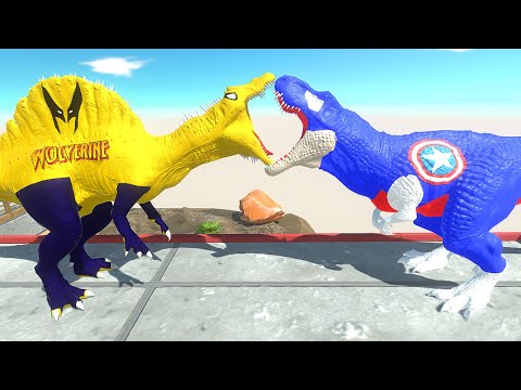 SPINOSAUR WOLVERINE vs T-REX CAPTAIN AMERICA DEATH RUN - Animal Revolt Battle Simulator