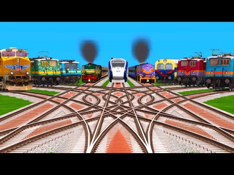 9* TRAINS CROSSING AT BUMPY RAILROAD TRACKS ll In same manats/ Trains Animated videos indian game 