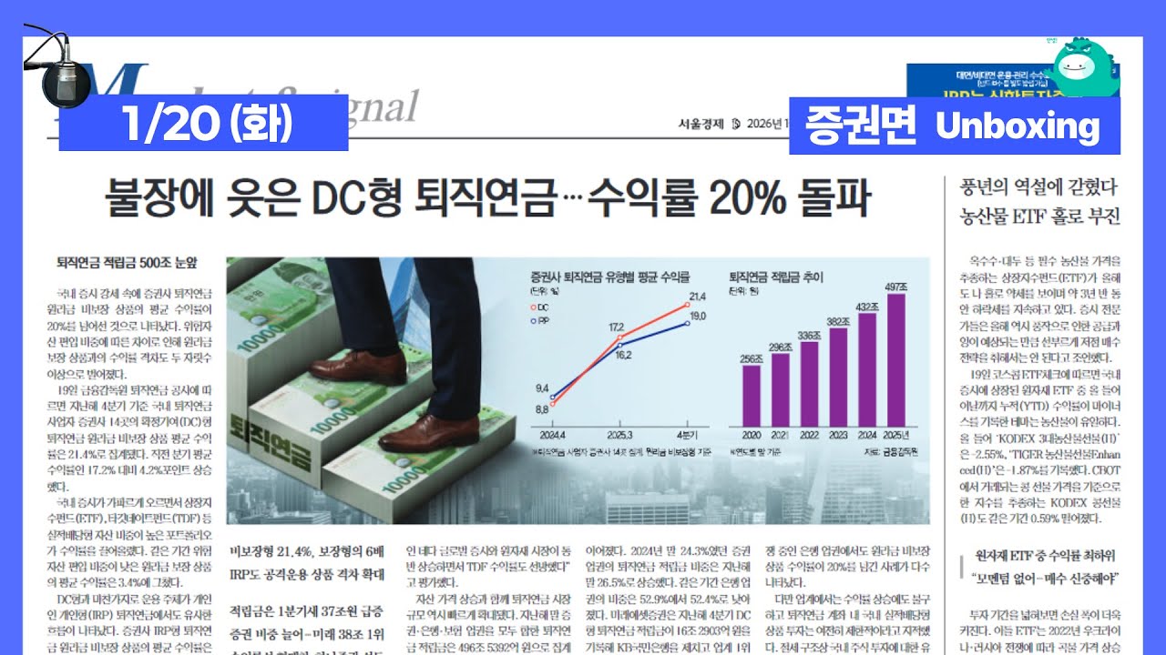 2026년 1월20일(화) 증권면 언박싱 ON AIR 서울경제