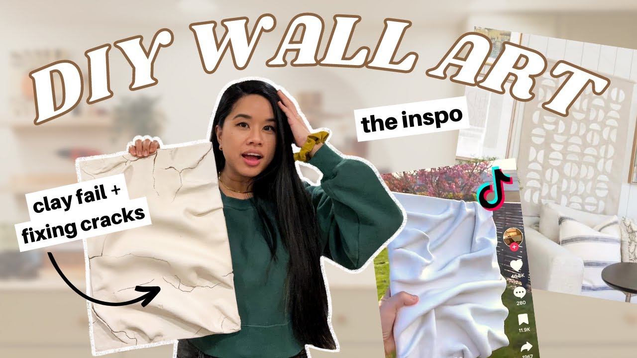 MAKING *NEW* DIY TEXTURED WALL ART (and fixing viral project fail 😰) | Air Dry Clay + Large Canvas