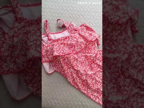 Meet.Curve-Red Floral Printed Off-the-Shoulder Swimdress